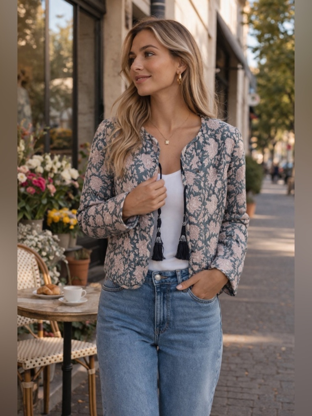 Alix of Bohemia floral quilted jacket in size Small, NWOT — rare artisan piece.